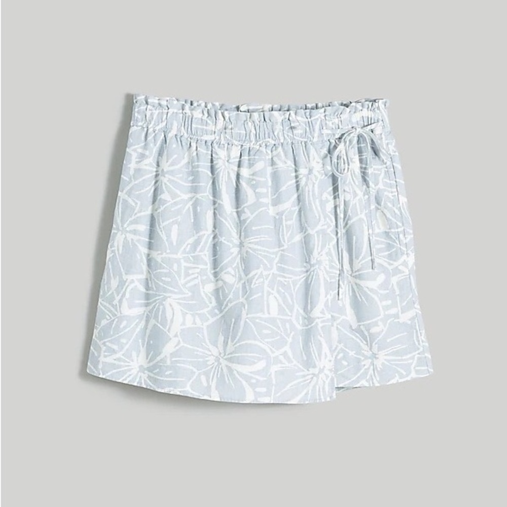 NWT Madewell Pull on Paperbag waist high-rise linen printed faux wrap skort